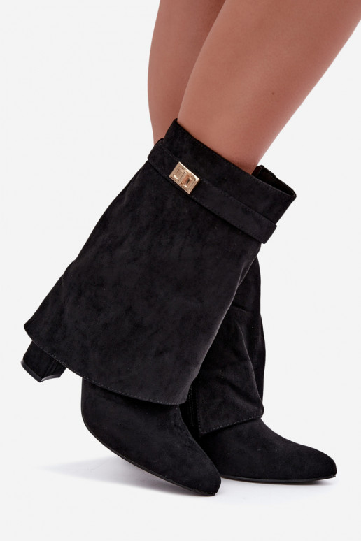 Botins femininos quentes com saltos decorados em preto Luvielle
