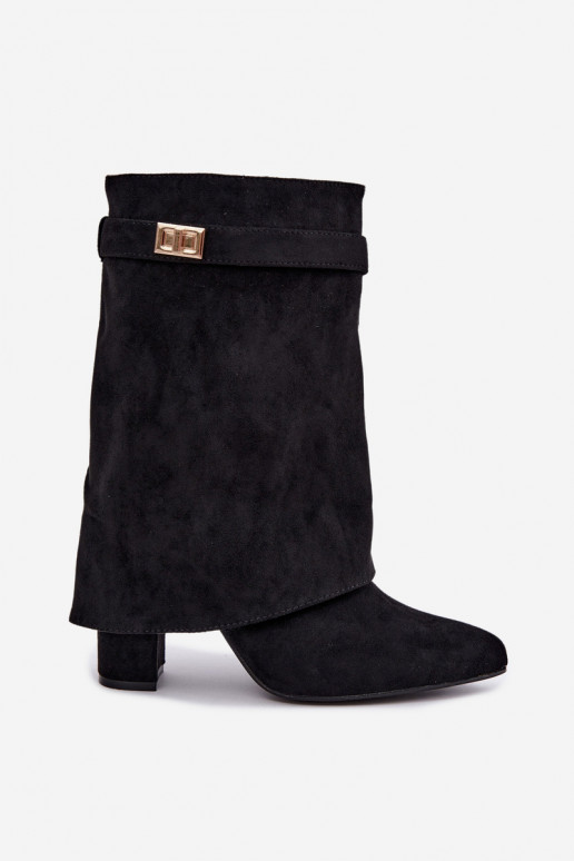 Botins femininos quentes com saltos decorados em preto Luvielle