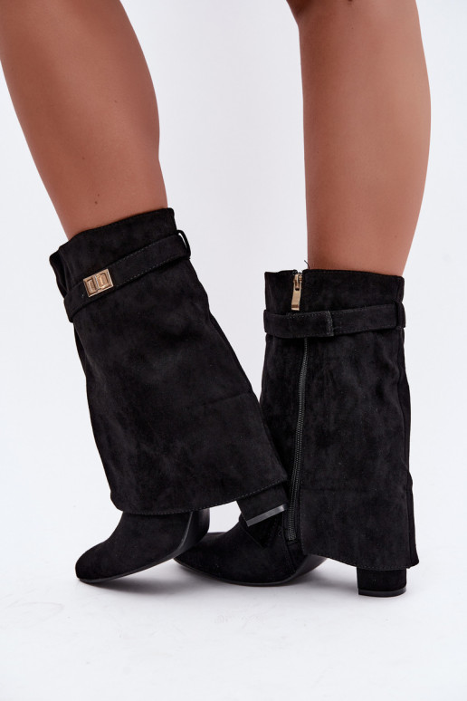 Botins femininos quentes com saltos decorados em preto Luvielle
