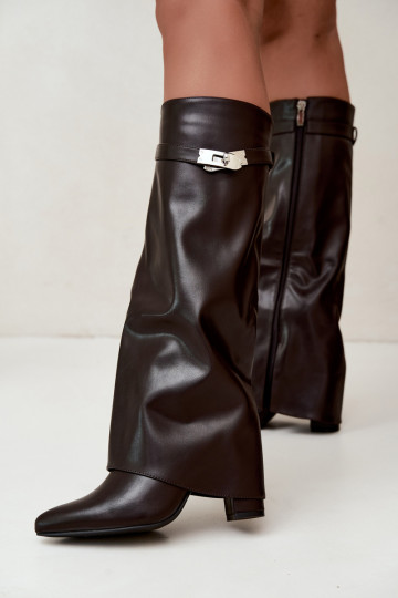 Botas altas femininas acolchoadas com cano costurado e saltos chocolate Salia 2