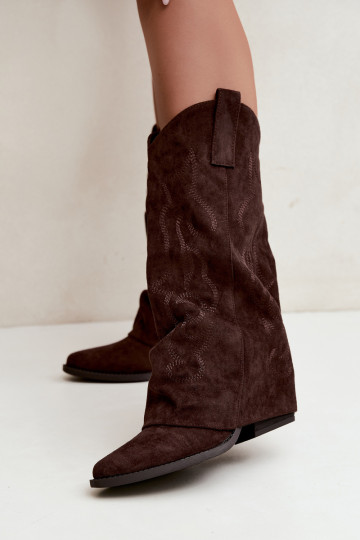 Botas altas de estilo cowboy enrugadas com saltos e cano costurado chocolate Ives 2