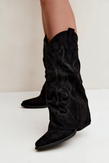 Botas altas de estilo cowboy enrugadas com saltos e cano costurado preto Ives 2