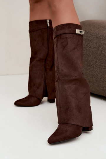 Botas altas femininas acolchoadas com cano costurado e saltos chocolate Salia 2