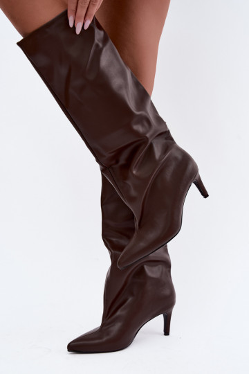 Botins femininos aquecidos com saltos finos chocolate Olivienne 2