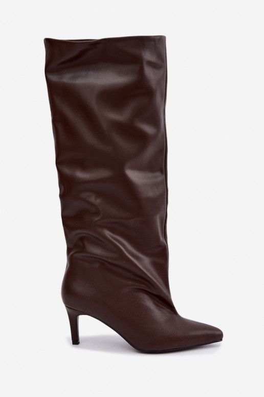 Botins femininos aquecidos com saltos finos chocolate Olivienne