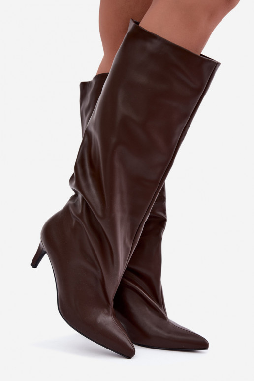 Botins femininos aquecidos com saltos finos chocolate Olivienne