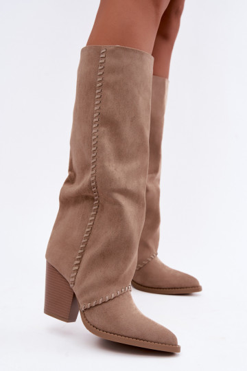 Botas altas femininas de estilo cowboy com salto bloco areia Noeline