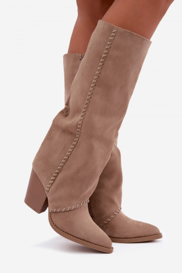 Botas altas femininas de estilo cowboy com salto bloco areia Noeline 2
