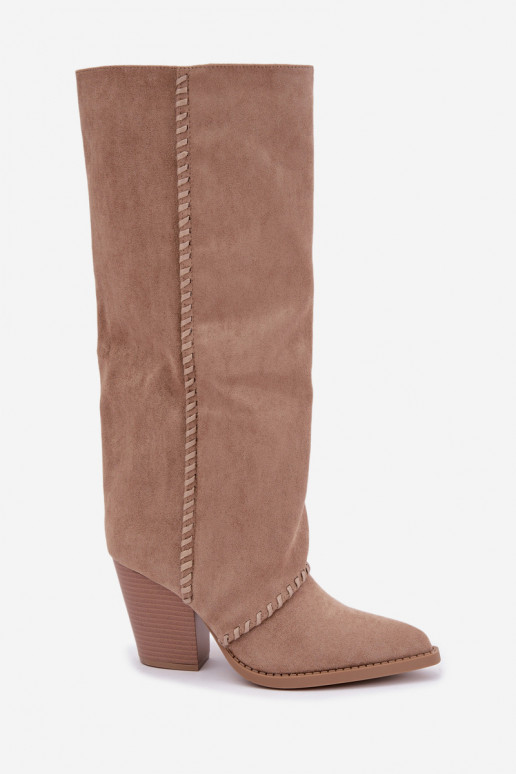 Botas altas femininas de estilo cowboy com salto bloco areia Noeline