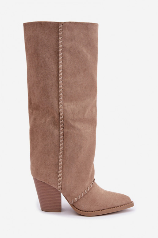 Botas altas femininas de estilo cowboy com salto bloco areia Noeline