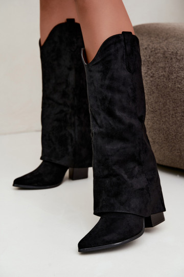 Botas femininas de estilo cowboy acima do joelho com salto na cor preta Kalena 2