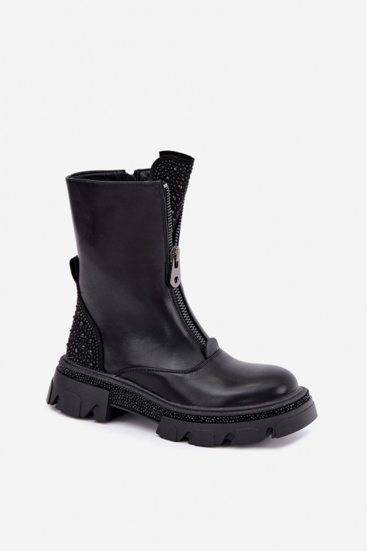 Botins femininos isolados com decoração na cor preta Inenia