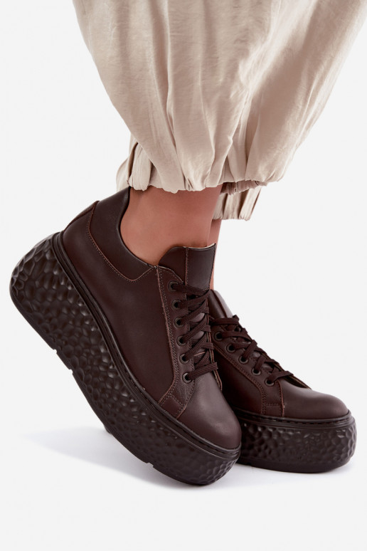 Ténis de couro com plataforma Zazoo N1000S4, chocolate
