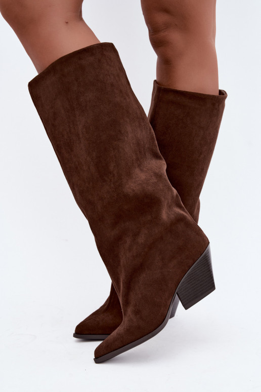 Botas altas slip-on com salto, pontudas, castanhas Blenia