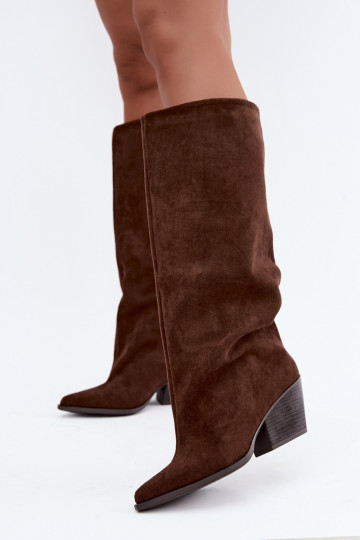 Botas altas slip-on com salto, pontudas, castanhas Blenia 2