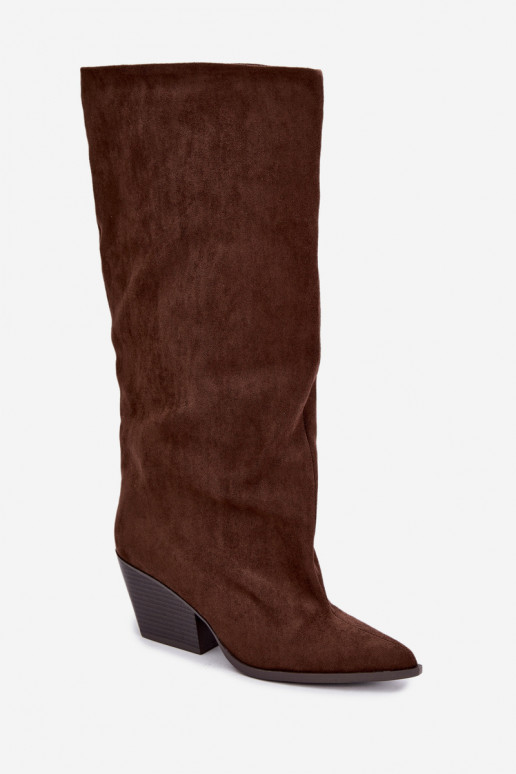 Botas altas slip-on com salto, pontudas, castanhas Blenia