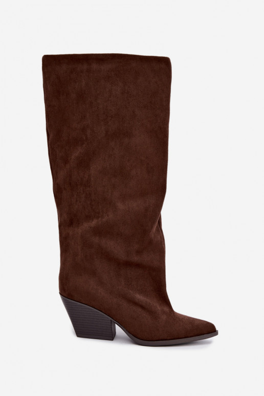 Botas altas slip-on com salto, pontudas, castanhas Blenia