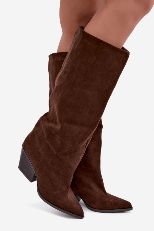 Botas altas slip-on com salto, pontudas, castanhas Blenia