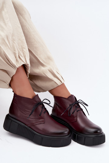 Sapatos de couro isolados femininos com plataforma Zazoo 60588, bordô
