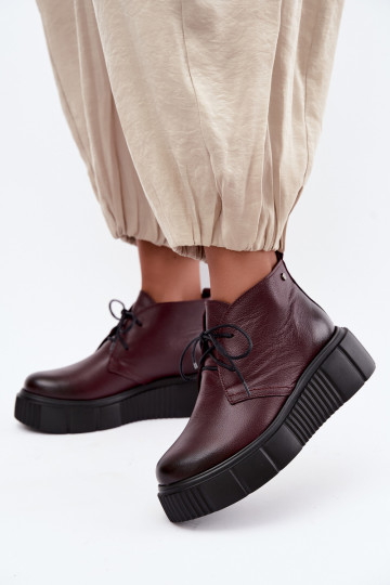 Sapatos de couro isolados femininos com plataforma Zazoo 60588, bordô 2