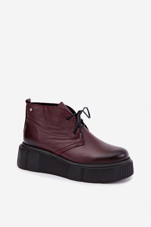 Sapatos de couro isolados femininos com plataforma Zazoo 60588, bordô