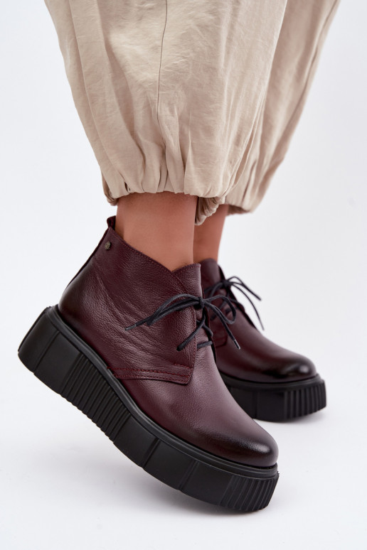 Sapatos de couro isolados femininos com plataforma Zazoo 60588, bordô