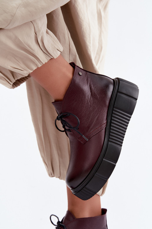 Sapatos de couro isolados femininos com plataforma Zazoo 60588, bordô
