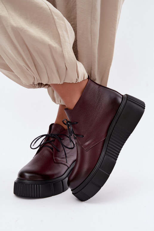Sapatos de couro isolados femininos com plataforma Zazoo 60588, bordô