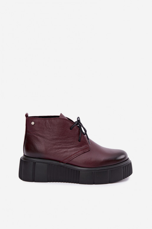 Sapatos de couro isolados femininos com plataforma Zazoo 60588, bordô