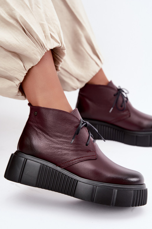 Sapatos de couro isolados femininos com plataforma Zazoo 60588, bordô