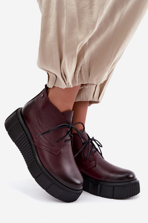 Sapatos de couro isolados femininos com plataforma Zazoo 60588, bordô