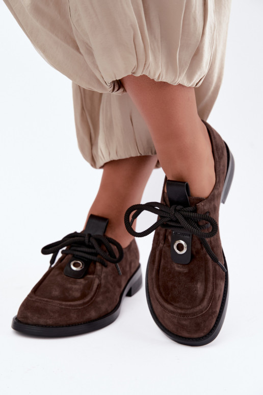 Sapatos femininos barefoot em camurça sintética D&A CR62-3460 cor chocolate