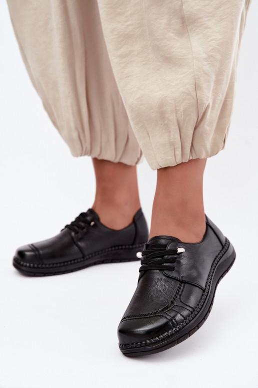 Sapatos femininos em couro natural Vinceza 107240 cor preta