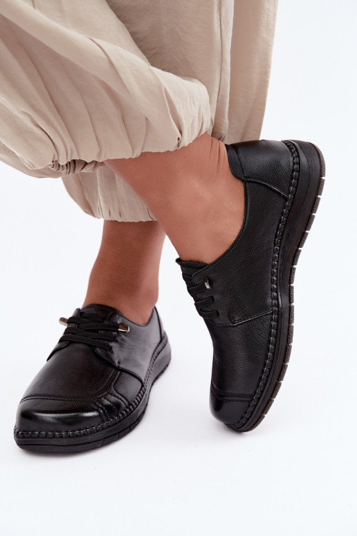 Sapatos femininos em couro natural Vinceza 107240 cor preta