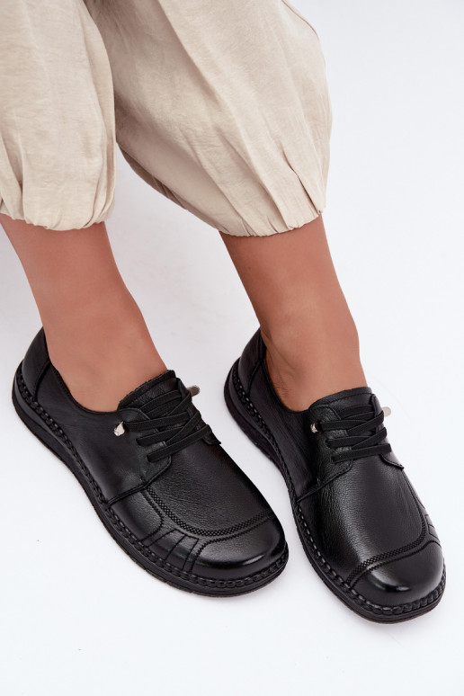 Sapatos femininos em couro natural Vinceza 107240 cor preta