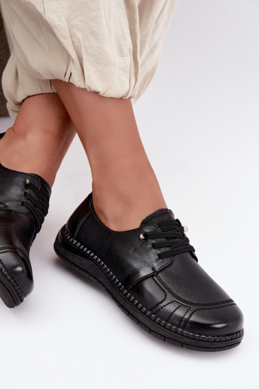 Sapatos femininos em couro natural Vinceza 107240 cor preta