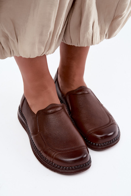 Sapatos femininos de couro slip-on Vinceza 107241 cor marrom