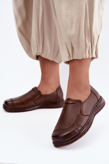 Sapatos femininos de couro slip-on Vinceza 107241 cor marrom 2