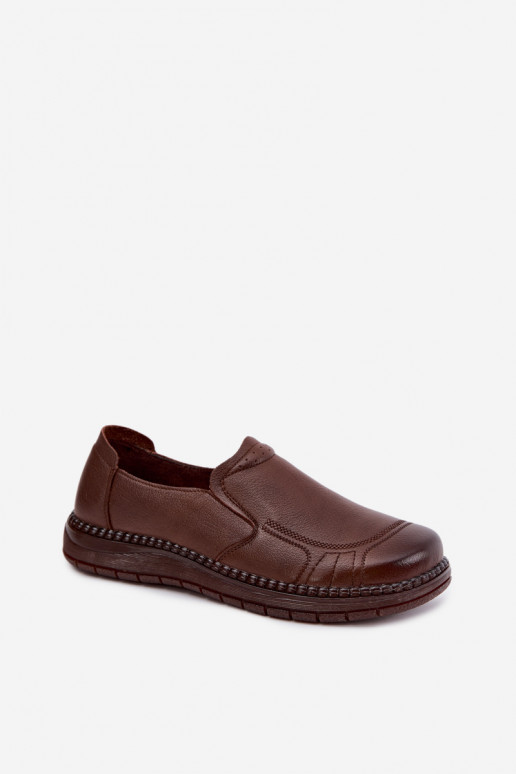 Sapatos femininos de couro slip-on Vinceza 107241 cor marrom