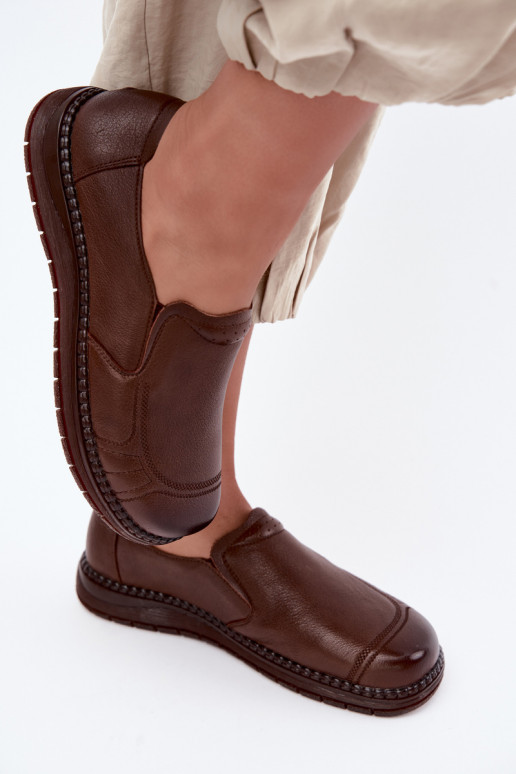 Sapatos femininos de couro slip-on Vinceza 107241 cor marrom