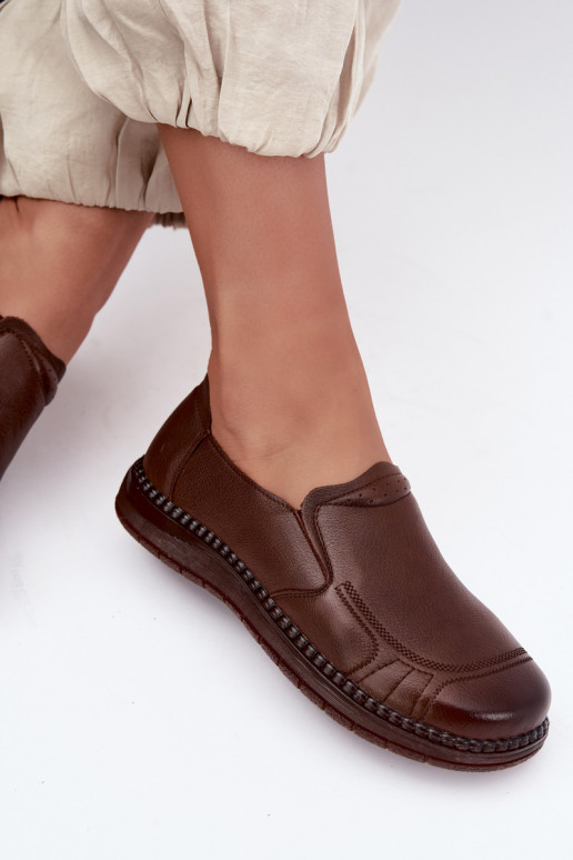 Sapatos femininos de couro slip-on Vinceza 107241 cor marrom