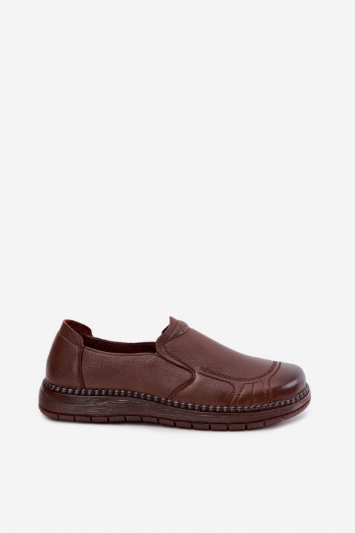 Sapatos femininos de couro slip-on Vinceza 107241 cor marrom