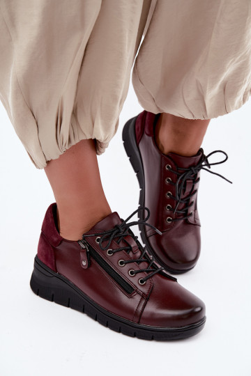 Sapatos femininos de couro com plataforma Vinceza 39964 cor bordô