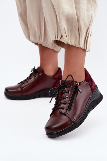 Sapatos femininos de couro com plataforma Vinceza 39964 cor bordô 2