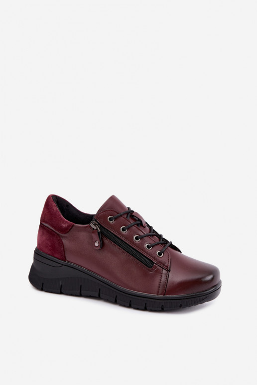 Sapatos femininos de couro com plataforma Vinceza 39964 cor bordô