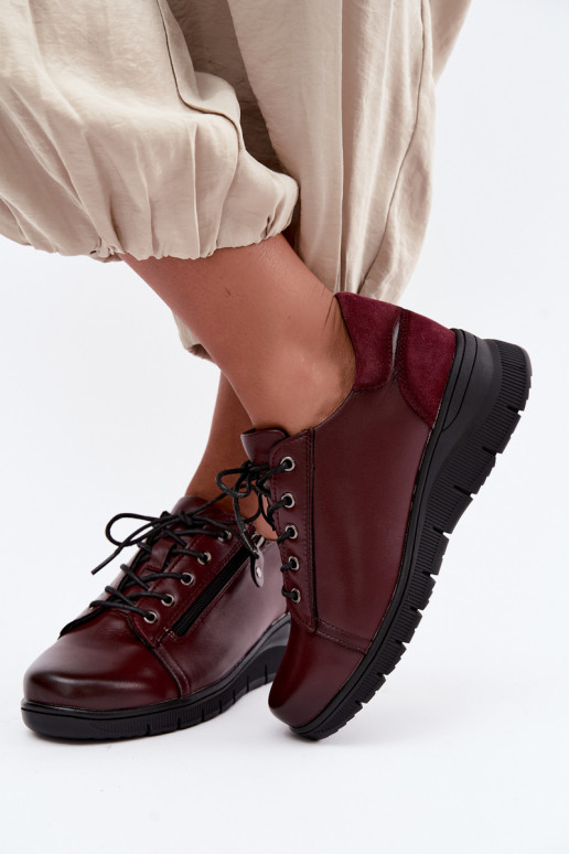 Sapatos femininos de couro com plataforma Vinceza 39964 cor bordô