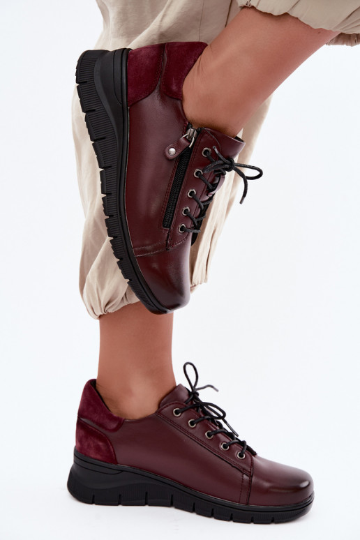 Sapatos femininos de couro com plataforma Vinceza 39964 cor bordô