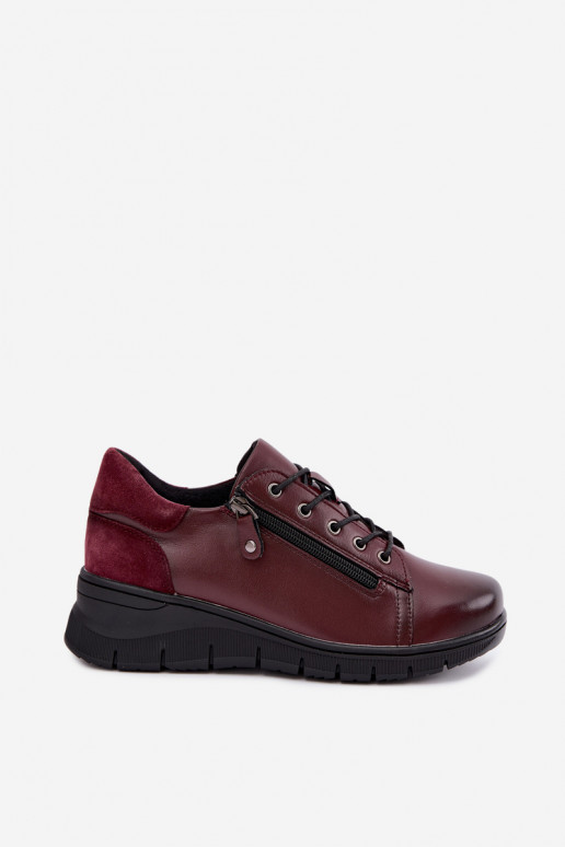 Sapatos femininos de couro com plataforma Vinceza 39964 cor bordô
