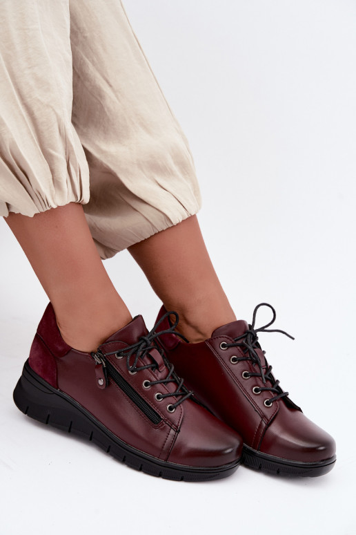 Sapatos femininos de couro com plataforma Vinceza 39964 cor bordô