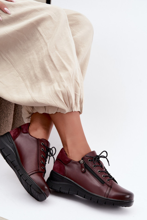 Sapatos femininos de couro com plataforma Vinceza 39964 cor bordô